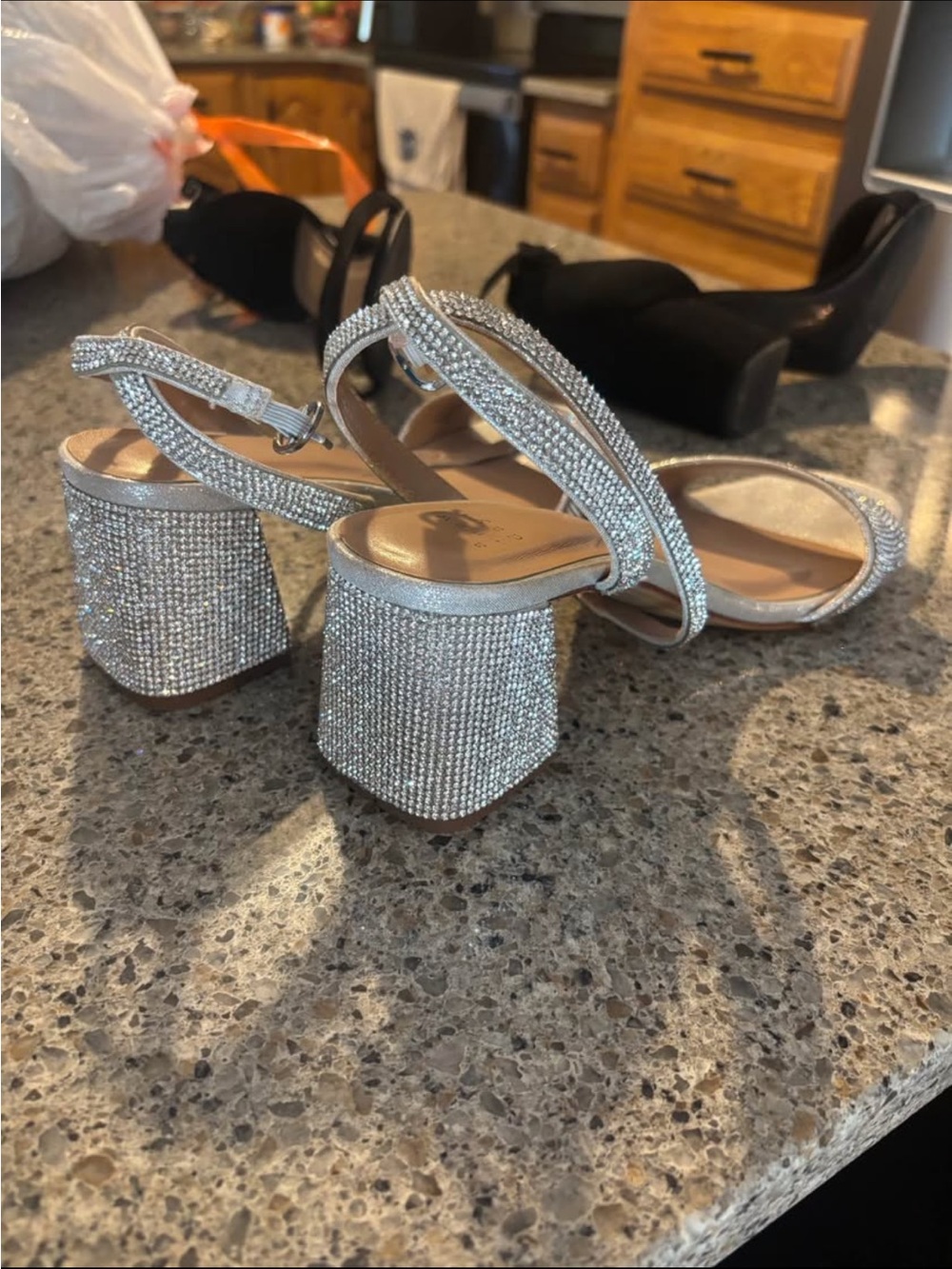 a new day Silver Rhinestone Block Heel Sandals
